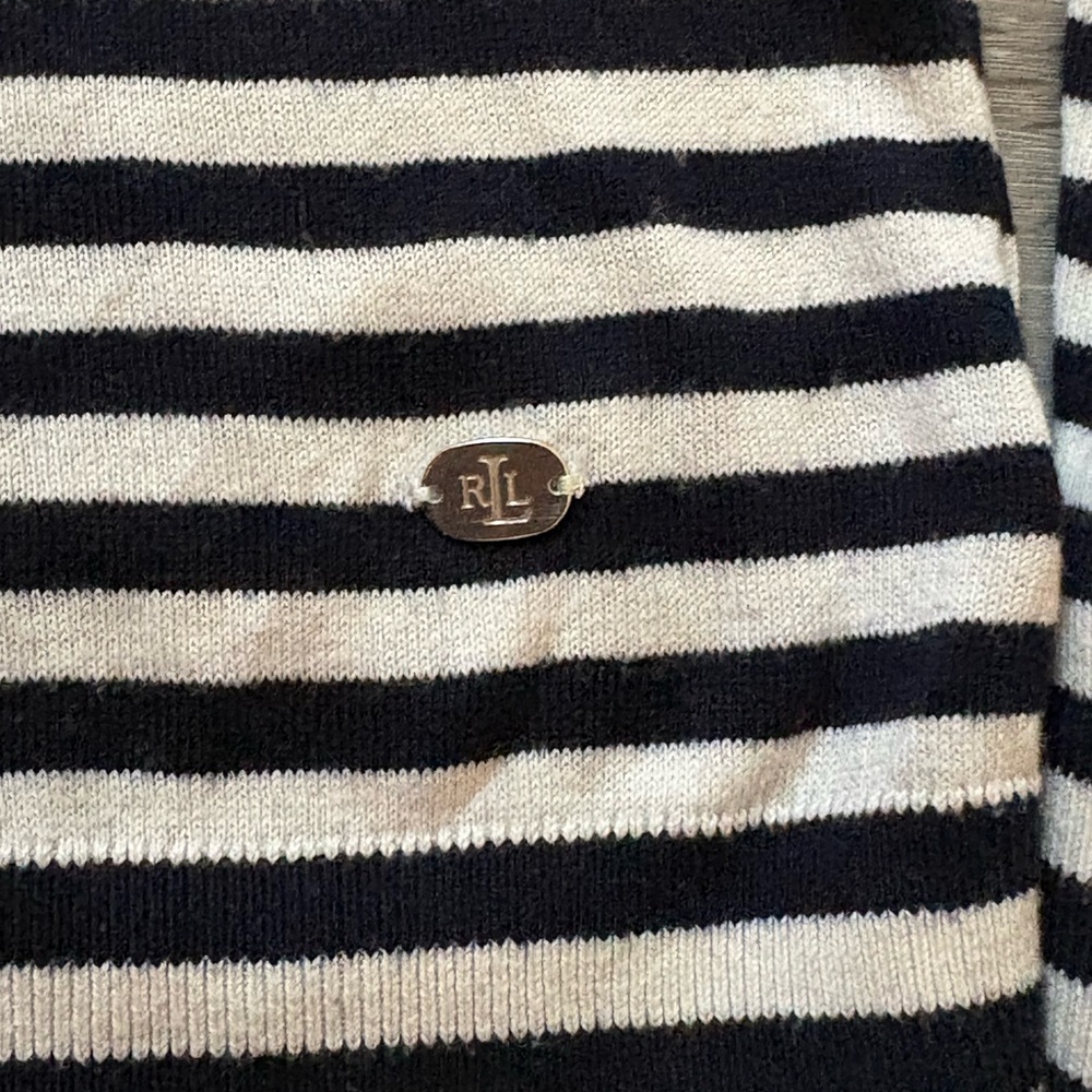 Lauren Ralph Lauren Navy and White Striped Turtleneck Sweater - Picture 2 of 5